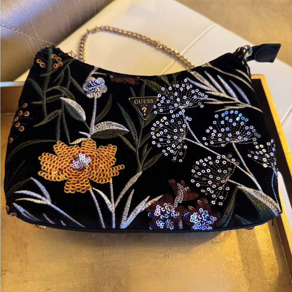 GUESS Zalina Velvet Sequin Floral Shoulder Bag